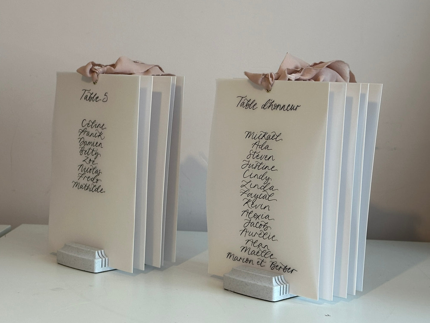 Ribbon Calligraphy Vellum Table Plan Card | A5 Calligraphy Wedding Table Plan Card | Gold or Silver Eyelet