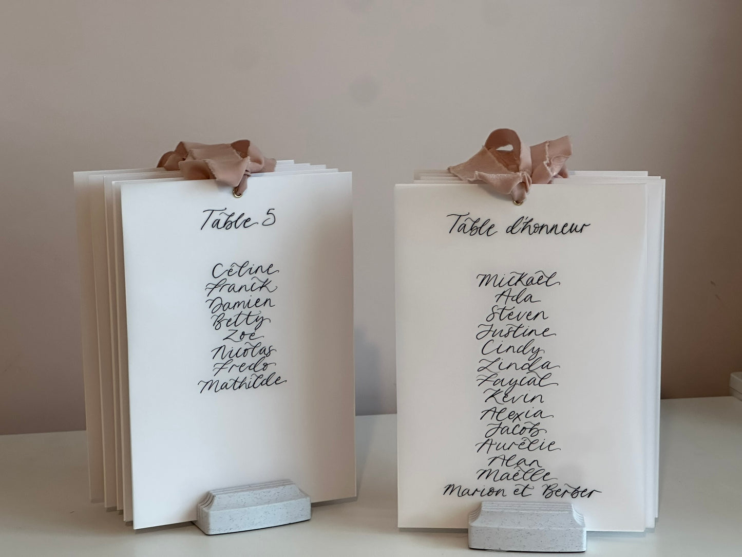 BLUSH Chiffon Ribbon Vellum Calligraphy Table Plan Card | A5 Calligraphy Wedding Table Plan Card | Gold or Silver Eyelet
