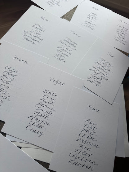 Calligraphy Wedding A5 Table Plan Card | White OR Colour Card Hand Written Calligraphy Table Plan Card | Mirror Table Plan Cards | DIY Table Plan Card