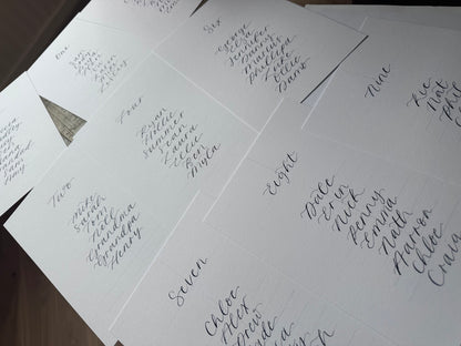 Calligraphy Wedding A5 Table Plan Card | White OR Colour Card Hand Written Calligraphy Table Plan Card | Mirror Table Plan Cards | DIY Table Plan Card