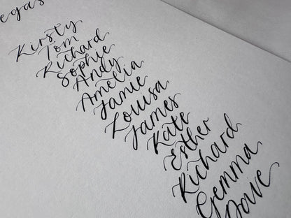 Ribbon Calligraphy Wedding A5 Table Plan Card | White Card Hand Written Calligraphy Table Plan Card | Mirror Table Plan Cards | DIY Table Plan Card