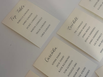 Calligraphy Title Wedding Table Plan Cards | A5 Personalised Printed Seating Chart Signs