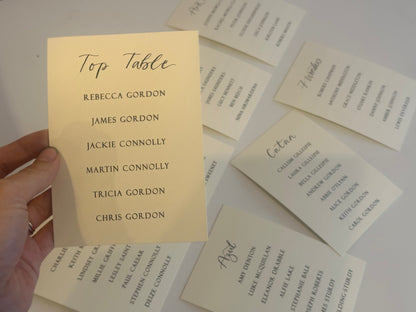 Calligraphy Title Wedding Table Plan Cards | A5 Personalised Printed Seating Chart Signs