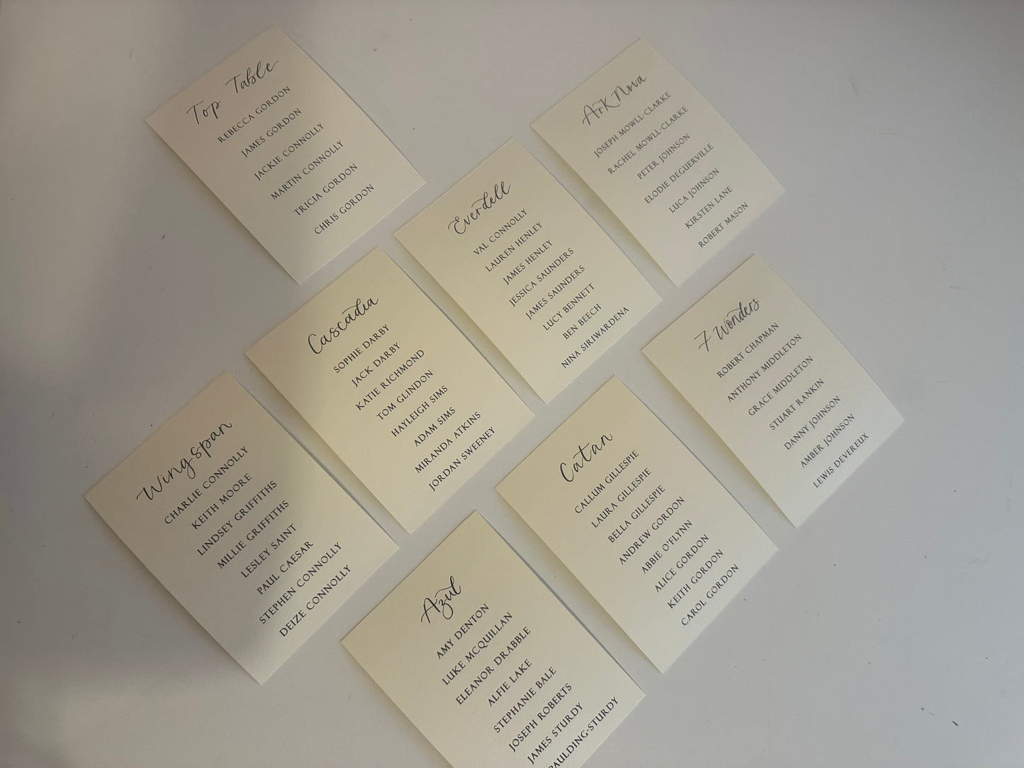 Calligraphy Title Wedding Table Plan Cards | A5 Personalised Printed Seating Chart Signs