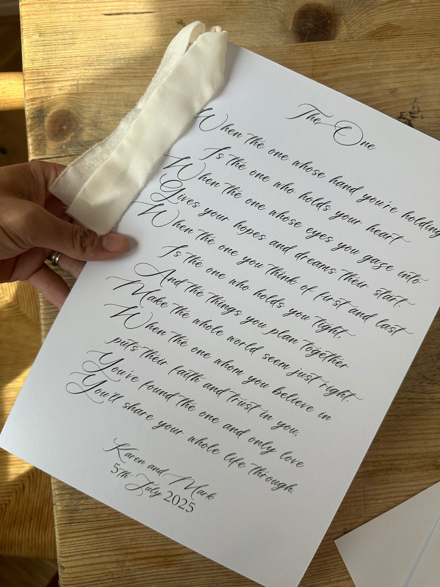 Ribbon Printed Wedding Vows or Reading Card | White Card Printed Calligraphy Ceremony Vow Reading Card | Ceremony Reading Sign, Vow Sign