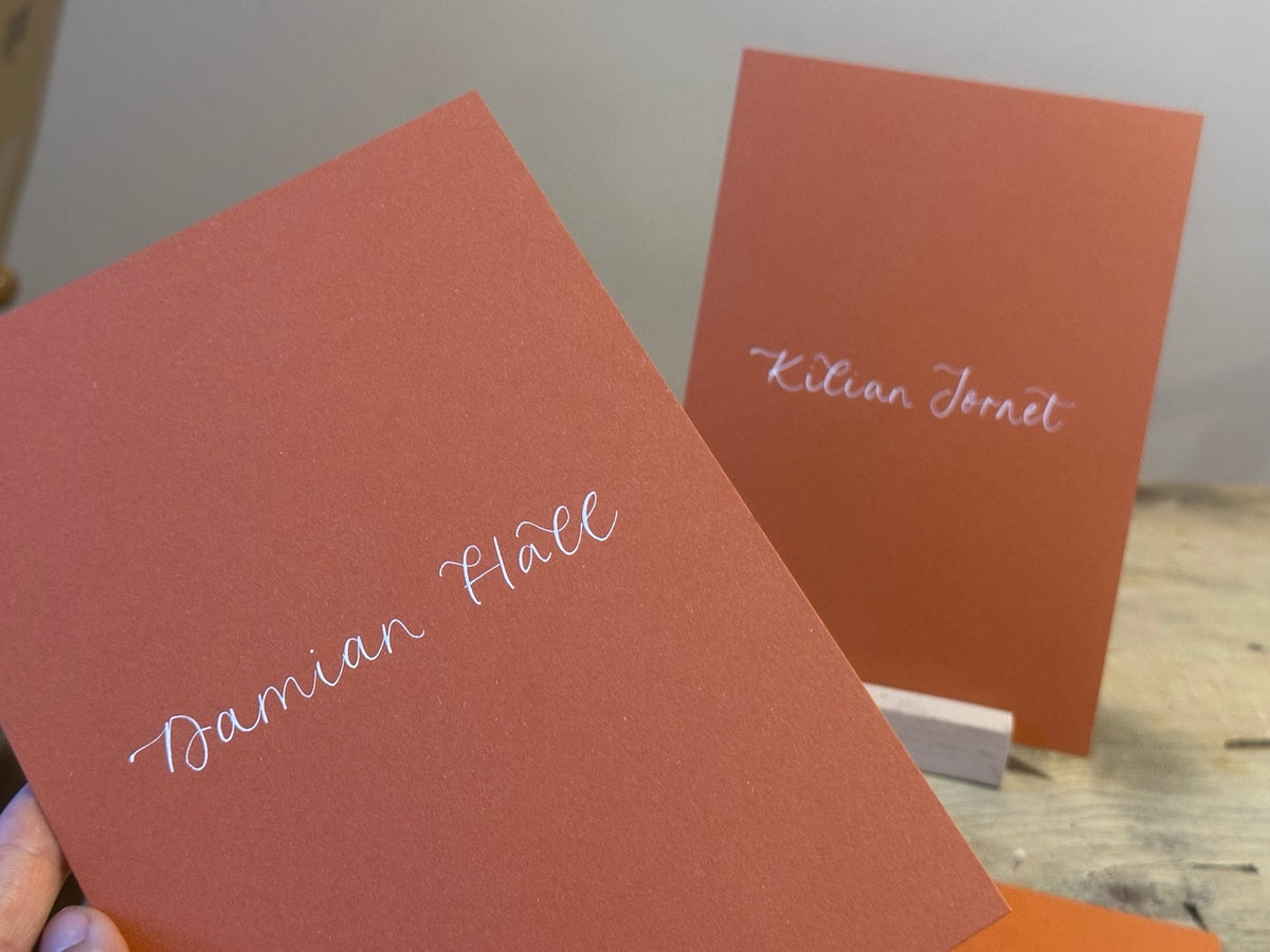 Ochre personalised handwritten wedding table name signs