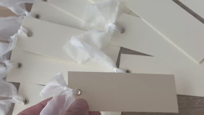 25 BLANK IVORY + WHITE Organza Ribbon Place Card with Eyelet | DIY Wedding Dinner Party Place Card, Write Your Own Place Setting | Green Wedding Baby Shower