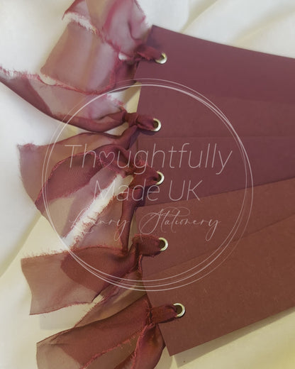 Pack of 5 Blank Burgundy Place Cards with Organza Ribbon | Festive Christmas & New Year Table Décor