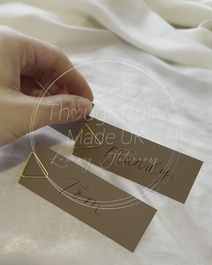 MOCHA  Calligraphy Place Name Card | DIY Add Own Ribbon Calligraphy Wedding Place Name Card | Gold or Silver Eyelet