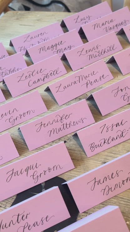 Lavender Lilac Tented Wedding Place Cards | Calligraphy Place Cards