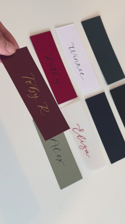 Pack of 5 Personalised Calligraphy Place Cards | Christmas & New Year Table Name Cards