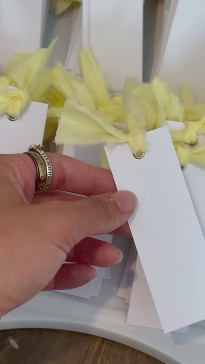 25 BLANK Butter Yellow Ribbon Place Card with Eyelet | DIY Wedding Dinner Party Place Card, Write Your Own Place Setting | Yellow  Wedding Baby Shower