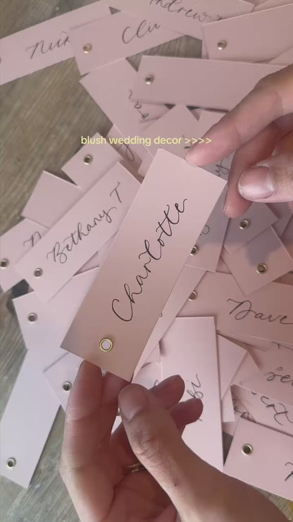 Blush Pink Chiffon Wedding Place Cards with Ribbon | Pink Calligraphy Place Cards