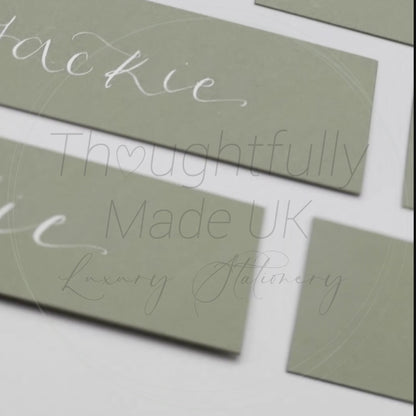 Calligraphy Wedding Place Name Card | Matte Coloured Card with Hand Written Calligraphy optional gold or silver eyelet