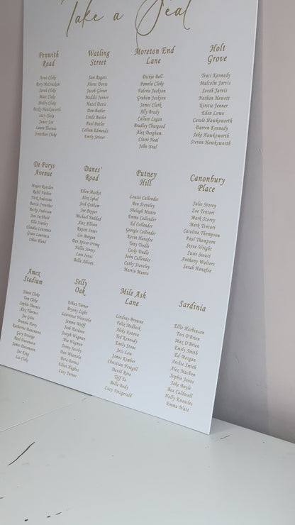 Wedding Table Plan | Printed Seating Chart | A1 A2 A3 Personalised Wedding Seat Sign