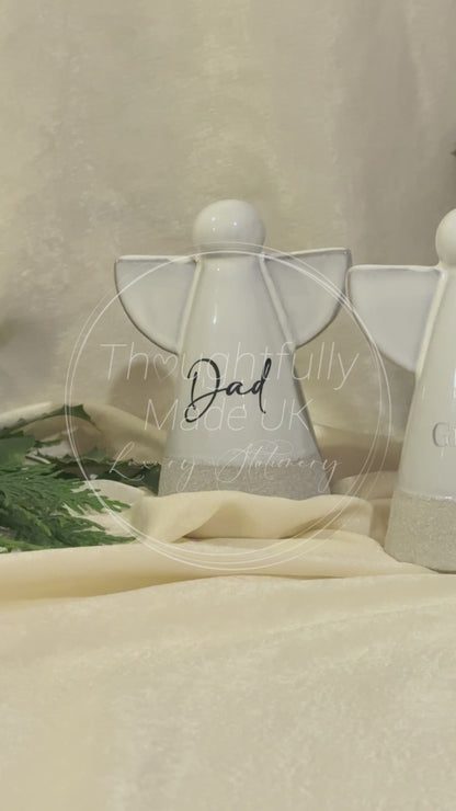 Personalised Angel Memorial Ornament: Freestanding Earthware Ceramic Remembrance Angel [Christmas Bereavement Parent Baby Loss]