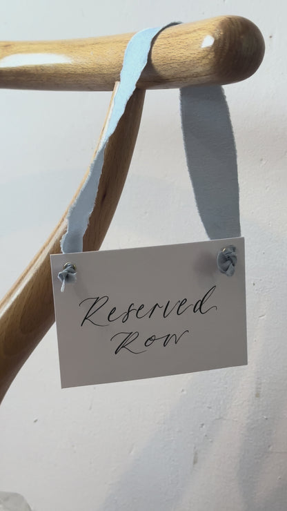DUSKY BLUE Chiffon Ribbon Calligraphy Wedding Reserved Chair Sign | A7 Calligraphy Wedding Reserved Sign Card | Gold or Silver Eyelet