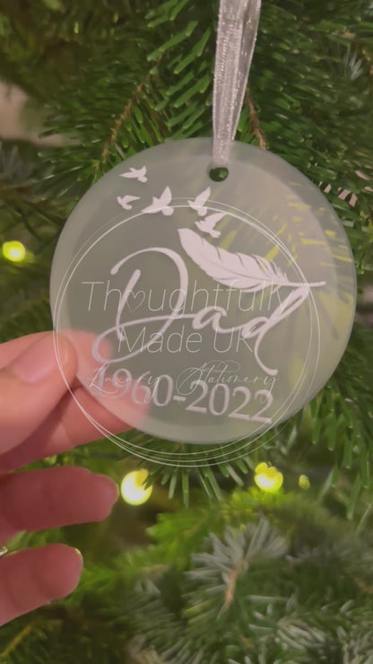 Personalised Christmas Memorial Ornament: Ceramic or Glass Feather Keepsake [Loss Grief Pet Loss Baby Loss Parent Loss]