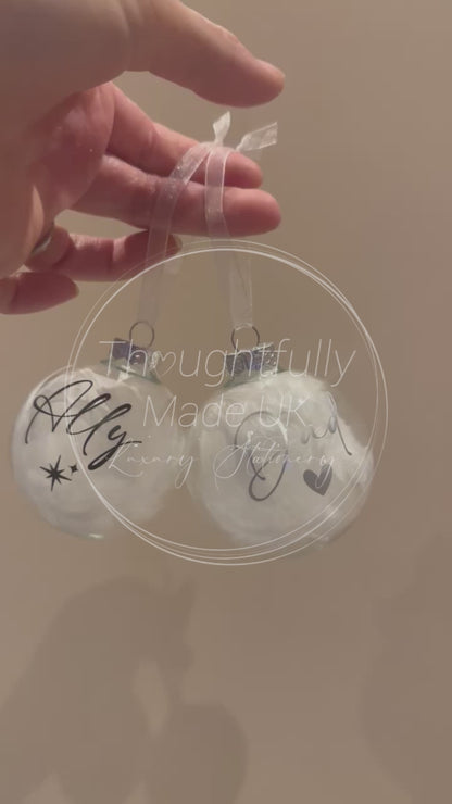 Personalised White Feather Memorial Bauble: Glass Remembrance Ornament [Christmas Bereavement Parent Baby Loss]