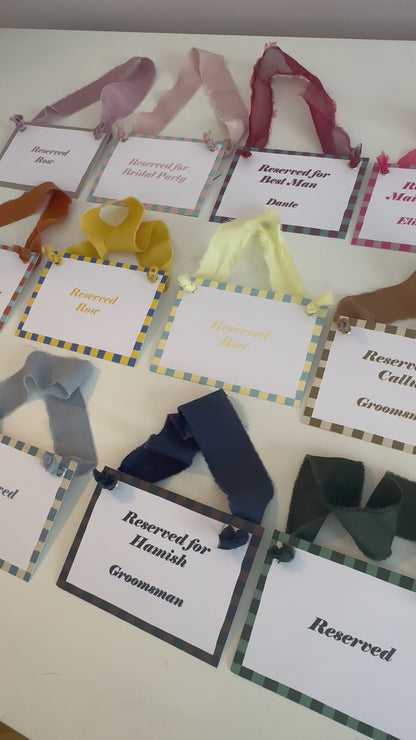 Colourful Contrast Stripe Wedding Reserved Chair Sign | A7 Fun Striped Rainbow Maximalist Wedding Printed Wedding Reserved Sign Card | Gold or Silver Eyelet