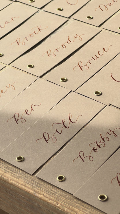 Custom Card Calligraphy Place Card with Eyelet | DIY Add Own Ribbon Wedding Place Name Card