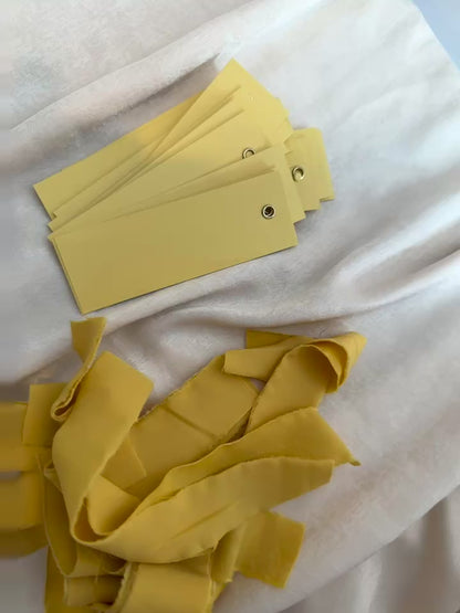 25 BLANK LEMON Yellow Chiffon Ribbon Place Card with Eyelet | DIY Wedding Dinner Party Place Card, Write Your Own Place Setting | Green Wedding Baby Shower