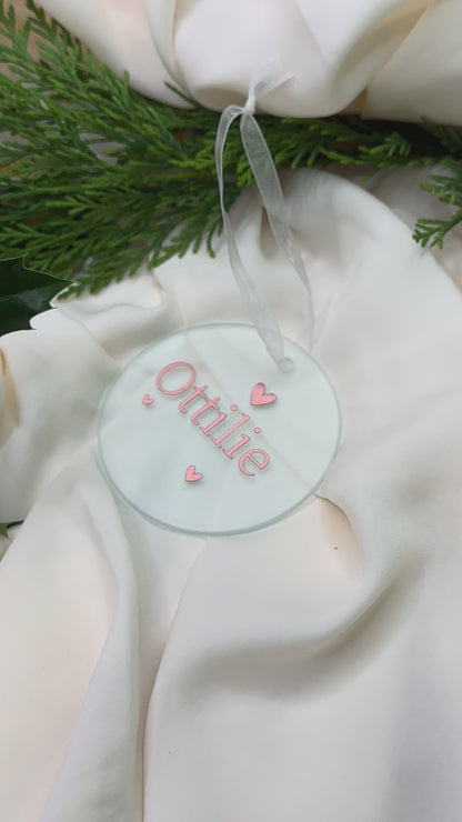 Personalised Name Heart Christmas Ornament: Ceramic, Star or Frosted Glass Bauble [New Baby First Christmas Keepsake Star Heart Tree Decoration]
