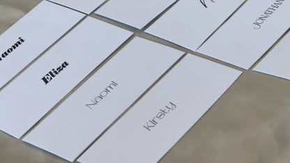 WHITE Minimal Printed Place Name Card | Sophisticated Wedding Printed Guest Names Place Name Card | Flat Place Card