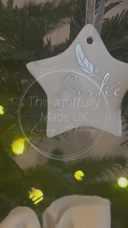 Personalised Christmas Memorial Ornament: Ceramic, Star or Glass Feather Keepsake [Loss Grief Pet Loss Baby Loss Parent Loss]