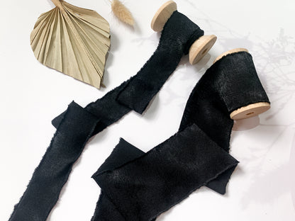 Wedding Silk Ribbon Wedding Satin Ribbon Raw Edge Ribbon Hand Torn Ribbon Place Card Ribbon Silky Ribbon Sandwashed Ribbon Black Ribbon Dark Ribbon Black Chiffon Ribbon Bouquet Ribbon Wedding Bouquet Chiffon Ribbon