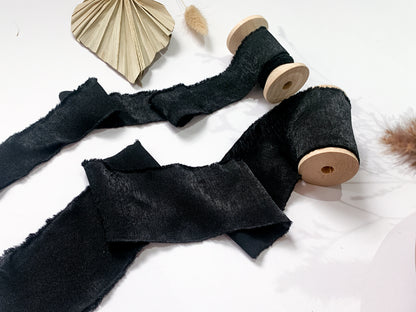 Wedding Silk Ribbon Wedding Satin Ribbon Raw Edge Ribbon Hand Torn Ribbon Place Card Ribbon Silky Ribbon Sandwashed Ribbon Black Ribbon Dark Ribbon Black Chiffon Ribbon Bouquet Ribbon Wedding Bouquet Chiffon Ribbon
