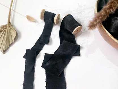 Wedding Silk Ribbon Wedding Satin Ribbon Raw Edge Ribbon Hand Torn Ribbon Place Card Ribbon Silky Ribbon Sandwashed Ribbon Black Ribbon Dark Ribbon Black Chiffon Ribbon Bouquet Ribbon Wedding Bouquet Chiffon Ribbon