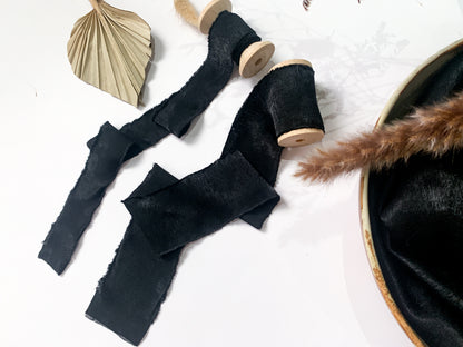 Wedding Silk Ribbon Wedding Satin Ribbon Raw Edge Ribbon Hand Torn Ribbon Place Card Ribbon Silky Ribbon Sandwashed Ribbon Black Ribbon Dark Ribbon Black Chiffon Ribbon Bouquet Ribbon Wedding Bouquet Chiffon Ribbon