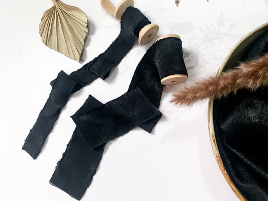 Wedding Silk Ribbon Wedding Satin Ribbon Raw Edge Ribbon Hand Torn Ribbon Place Card Ribbon Silky Ribbon Sandwashed Ribbon Black Ribbon Dark Ribbon Black Chiffon Ribbon Bouquet Ribbon Wedding Bouquet Chiffon Ribbon