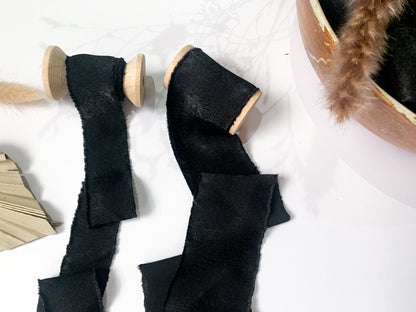 Wedding Silk Ribbon Wedding Satin Ribbon Raw Edge Ribbon Hand Torn Ribbon Place Card Ribbon Silky Ribbon Sandwashed Ribbon Black Ribbon Dark Ribbon Black Chiffon Ribbon Bouquet Ribbon Wedding Bouquet Chiffon Ribbon
