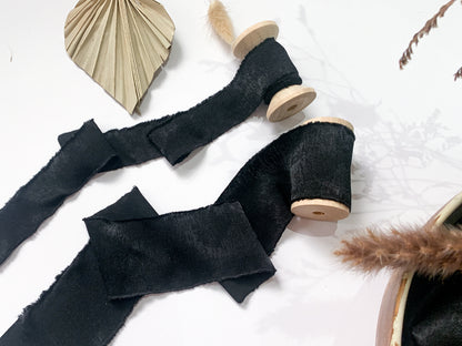 Wedding Silk Ribbon Wedding Satin Ribbon Raw Edge Ribbon Hand Torn Ribbon Place Card Ribbon Silky Ribbon Sandwashed Ribbon Black Ribbon Dark Ribbon Black Chiffon Ribbon Bouquet Ribbon Wedding Bouquet Chiffon Ribbon