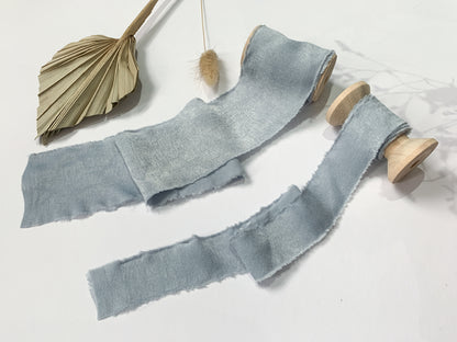 Wedding Silk Ribbon Wedding Satin Ribbon Raw Edge Ribbon Hand Torn Ribbon Place Card Ribbon Silky Ribbon Sandwashed Ribbon Dusky Blue Ribbon Pale Blue Ribbon Light Blue Ribbon Bouquet Ribbon Wedding Bouquet Chiffon Ribbon
