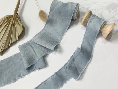 Wedding Silk Ribbon Wedding Satin Ribbon Raw Edge Ribbon Hand Torn Ribbon Place Card Ribbon Silky Ribbon Sandwashed Ribbon Dusky Blue Ribbon Pale Blue Ribbon Light Blue Ribbon Bouquet Ribbon Wedding Bouquet Chiffon Ribbon