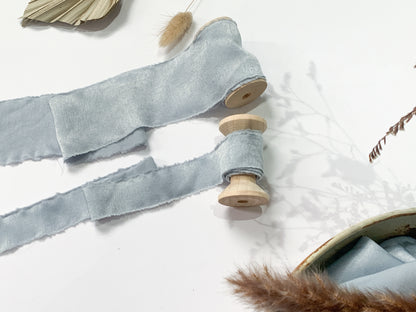 Wedding Silk Ribbon Wedding Satin Ribbon Raw Edge Ribbon Hand Torn Ribbon Place Card Ribbon Silky Ribbon Sandwashed Ribbon Dusky Blue Ribbon Pale Blue Ribbon Light Blue Ribbon Bouquet Ribbon Wedding Bouquet Chiffon Ribbon