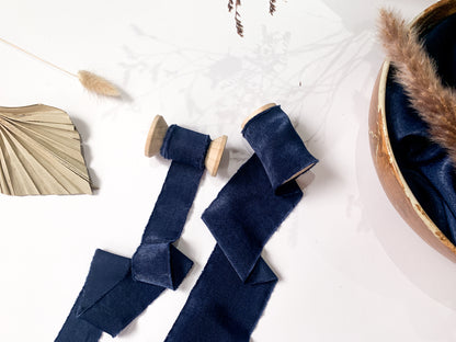 Wedding Silk Ribbon Wedding Satin Ribbon Raw Edge Ribbon Hand Torn Ribbon Place Card Ribbon Navy Ribbon Sandwashed Ribbon Deep Blue Ribbon Navy Chiffon Ribbon Midnight Chiffon Ribbon Bouquet Ribbon Wedding Bouquet Chiffon Ribbon