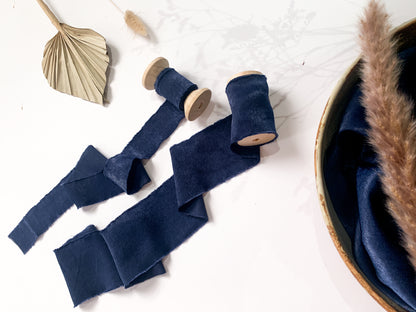 Wedding Silk Ribbon Wedding Satin Ribbon Raw Edge Ribbon Hand Torn Ribbon Place Card Ribbon Navy Ribbon Sandwashed Ribbon Deep Blue Ribbon Navy Chiffon Ribbon Midnight Chiffon Ribbon Bouquet Ribbon Wedding Bouquet Chiffon Ribbon