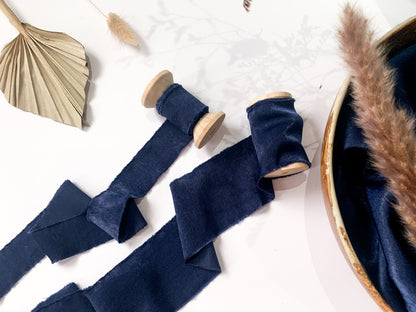 Wedding Silk Ribbon Wedding Satin Ribbon Raw Edge Ribbon Hand Torn Ribbon Place Card Ribbon Navy Ribbon Sandwashed Ribbon Deep Blue Ribbon Navy Chiffon Ribbon Midnight Chiffon Ribbon Bouquet Ribbon Wedding Bouquet Chiffon Ribbon