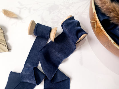Wedding Silk Ribbon Wedding Satin Ribbon Raw Edge Ribbon Hand Torn Ribbon Place Card Ribbon Navy Ribbon Sandwashed Ribbon Deep Blue Ribbon Navy Chiffon Ribbon Midnight Chiffon Ribbon Bouquet Ribbon Wedding Bouquet Chiffon Ribbon