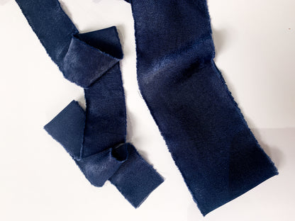 Wedding Silk Ribbon Wedding Satin Ribbon Raw Edge Ribbon Hand Torn Ribbon Place Card Ribbon Navy Ribbon Sandwashed Ribbon Deep Blue Ribbon Navy Chiffon Ribbon Midnight Chiffon Ribbon Bouquet Ribbon Wedding Bouquet Chiffon Ribbon