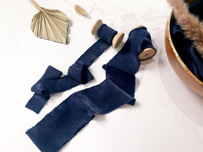 Wedding Silk Ribbon Wedding Satin Ribbon Raw Edge Ribbon Hand Torn Ribbon Place Card Ribbon Navy Ribbon Sandwashed Ribbon Deep Blue Ribbon Navy Chiffon Ribbon Midnight Chiffon Ribbon Bouquet Ribbon Wedding Bouquet Chiffon Ribbon