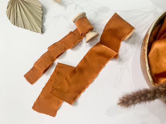 Wedding Silk Ribbon Wedding Satin Ribbon Raw Edge Ribbon Hand Torn Ribbon Place Card Ribbon Silky Ribbon Sandwashed Ribbon Burnt Orange Ribbon Ochre Ribbon Rust Ribbon Bouquet Ribbon Wedding Bouquet Chiffon Ribbon