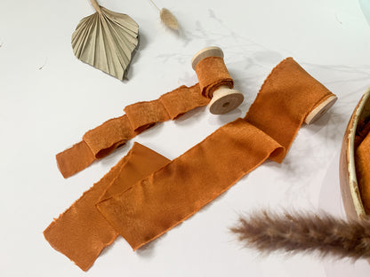 Wedding Silk Ribbon Wedding Satin Ribbon Raw Edge Ribbon Hand Torn Ribbon Place Card Ribbon Silky Ribbon Sandwashed Ribbon Burnt Orange Ribbon Ochre Ribbon Rust Ribbon Bouquet Ribbon Wedding Bouquet Chiffon Ribbon