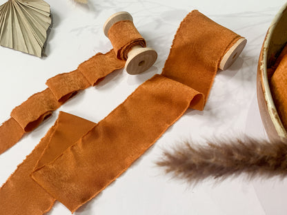 Wedding Silk Ribbon Wedding Satin Ribbon Raw Edge Ribbon Hand Torn Ribbon Place Card Ribbon Silky Ribbon Sandwashed Ribbon Burnt Orange Ribbon Ochre Ribbon Rust Ribbon Bouquet Ribbon Wedding Bouquet Chiffon Ribbon