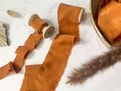 Wedding Silk Ribbon Wedding Satin Ribbon Raw Edge Ribbon Hand Torn Ribbon Place Card Ribbon Silky Ribbon Sandwashed Ribbon Burnt Orange Ribbon Ochre Ribbon Rust Ribbon Bouquet Ribbon Wedding Bouquet Chiffon Ribbon