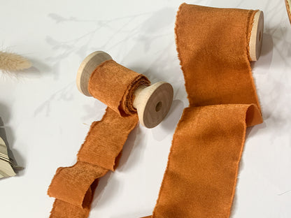 Wedding Silk Ribbon Wedding Satin Ribbon Raw Edge Ribbon Hand Torn Ribbon Place Card Ribbon Silky Ribbon Sandwashed Ribbon Burnt Orange Ribbon Ochre Ribbon Rust Ribbon Bouquet Ribbon Wedding Bouquet Chiffon Ribbon